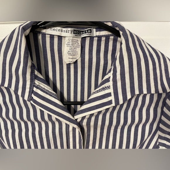 Small button-up blue and white stripe belted Necessary Objects dress - Picture 3 of 6